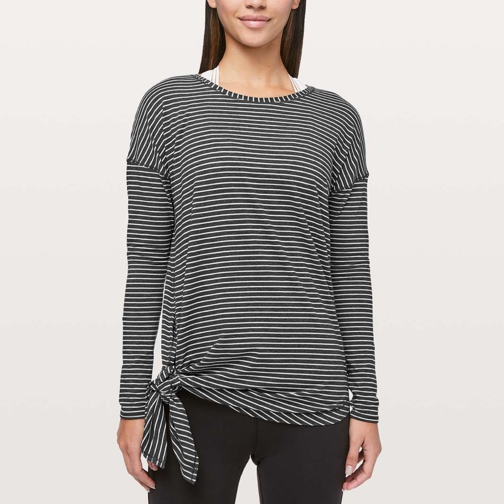 Lululemon To The Point Long Sleeve Top Modern Stripe Heathered Black White 10